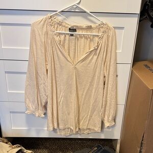 Style & Co. Cream Blouse with Ruffled Neckline